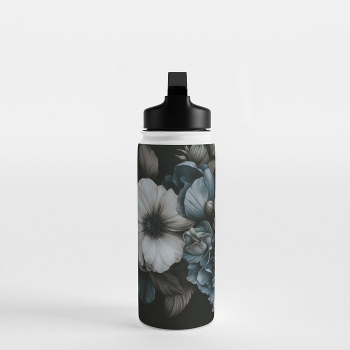 Twilight Floral Symphony In Turquoise Ivory Baroque Tones Water Bottle Gallery Image 3