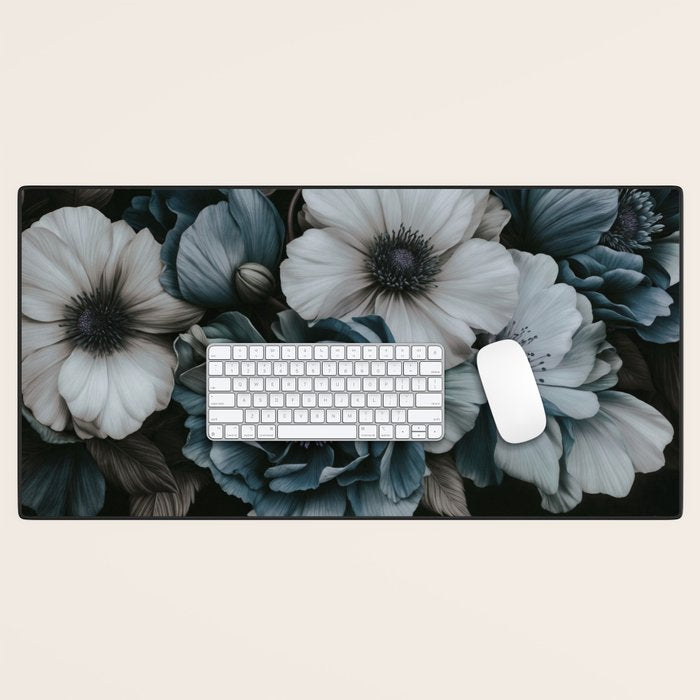 Twilight Floral Symphony In Turquoise Ivory Baroque Tones Desk Mat Gallery Image 1
