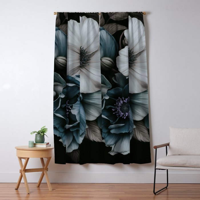 Twilight Floral Symphony In Turquoise Ivory Baroque Tones Window Curtain Gallery Image 1