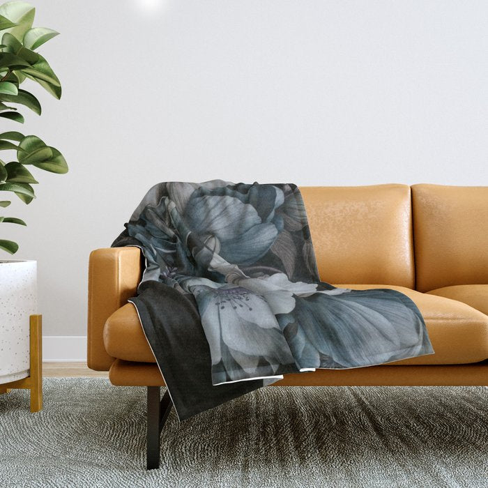 Twilight Floral Symphony In Turquoise Ivory Baroque Tones Throw Blanket Gallery Image 1