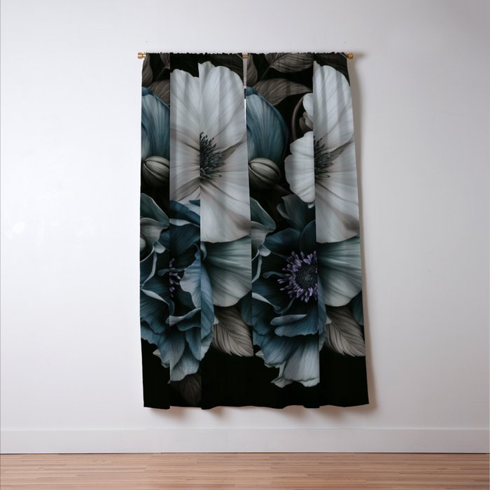 Twilight Floral Symphony In Turquoise Ivory Baroque Tones Window Curtain Gallery Image 3