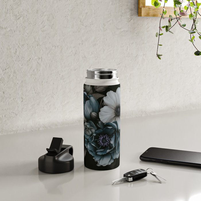 Twilight Floral Symphony In Turquoise Ivory Baroque Tones Water Bottle Gallery Image 4