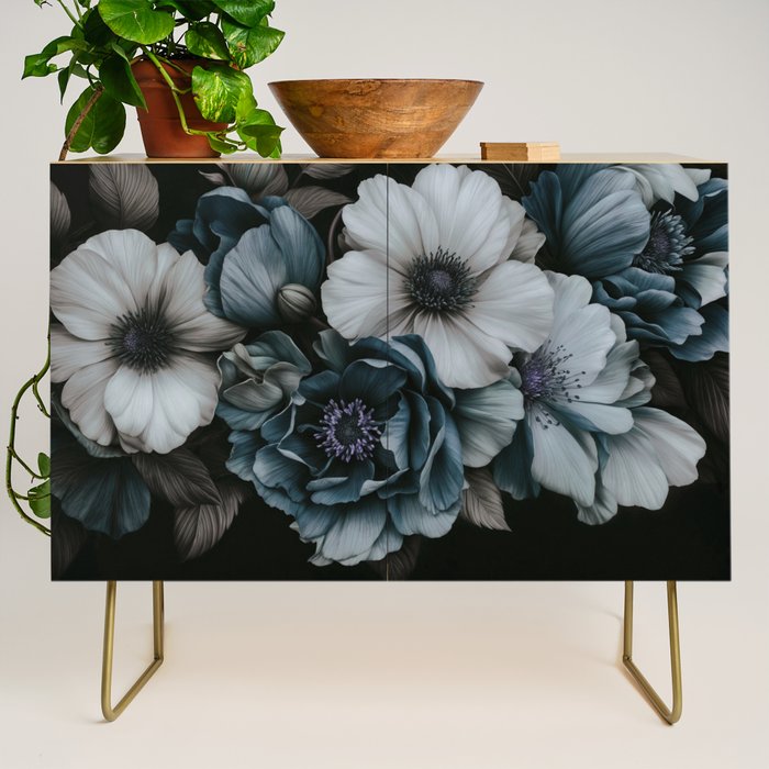 Twilight Floral Symphony In Turquoise Ivory Baroque Tones Credenza Gallery Image 1