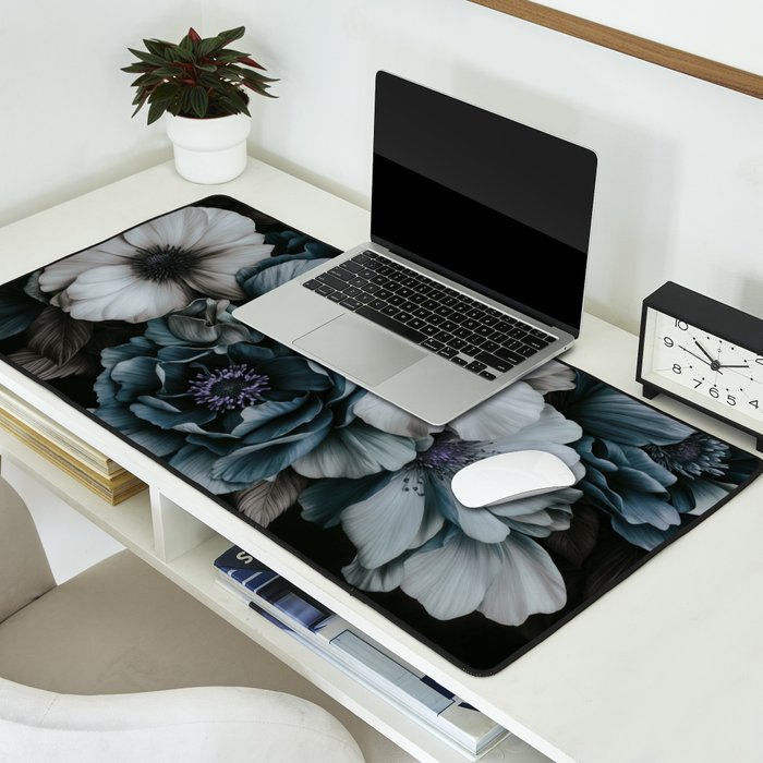Twilight Floral Symphony In Turquoise Ivory Baroque Tones Desk Mat Gallery Image 2