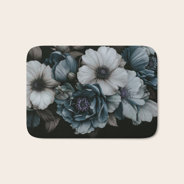 Twilight Floral Symphony In Turquoise Ivory Baroque Tones Bath Mat Gallery Image 1