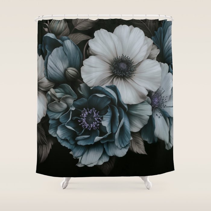 Twilight Floral Symphony In Turquoise Ivory Baroque Tones Shower Curtain Gallery Image 1