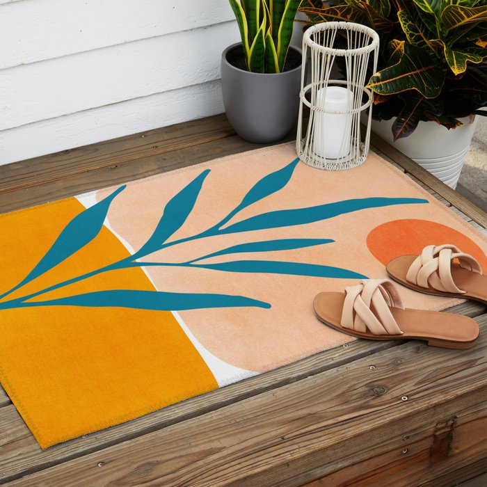 Exploring The Southwest - Orange and Teal Modernist Landscape Outdoor Rug Gallery Image 2