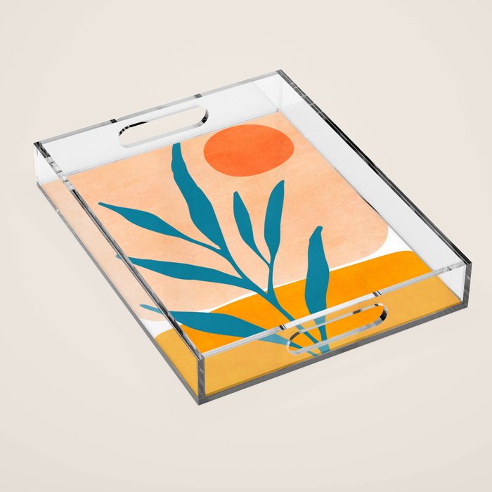 Exploring The Southwest - Orange and Teal Modernist Landscape Acrylic Tray Gallery Image 1