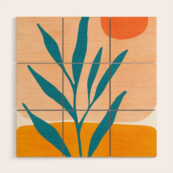 Exploring The Southwest - Orange and Teal Modernist Landscape Wood Wall Art Gallery Image 1