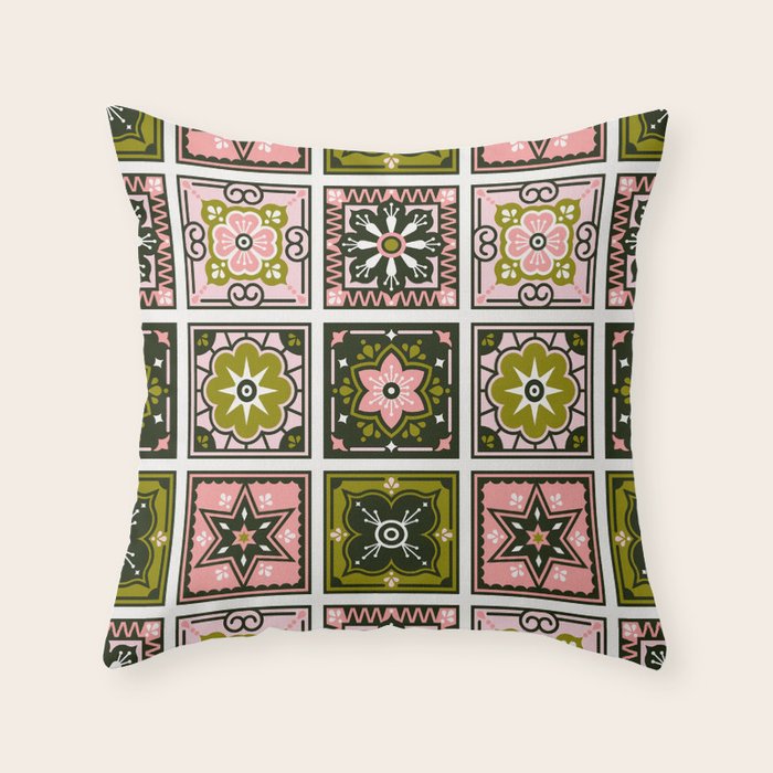 Talavera Mexican Tile - Blush & Sage Palette Throw Pillow Gallery Image 6