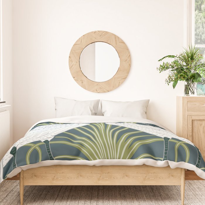 Walter Crane Swans Rush and Iris Vintage Swan Blue & White Design Duvet Cover Gallery Image 3