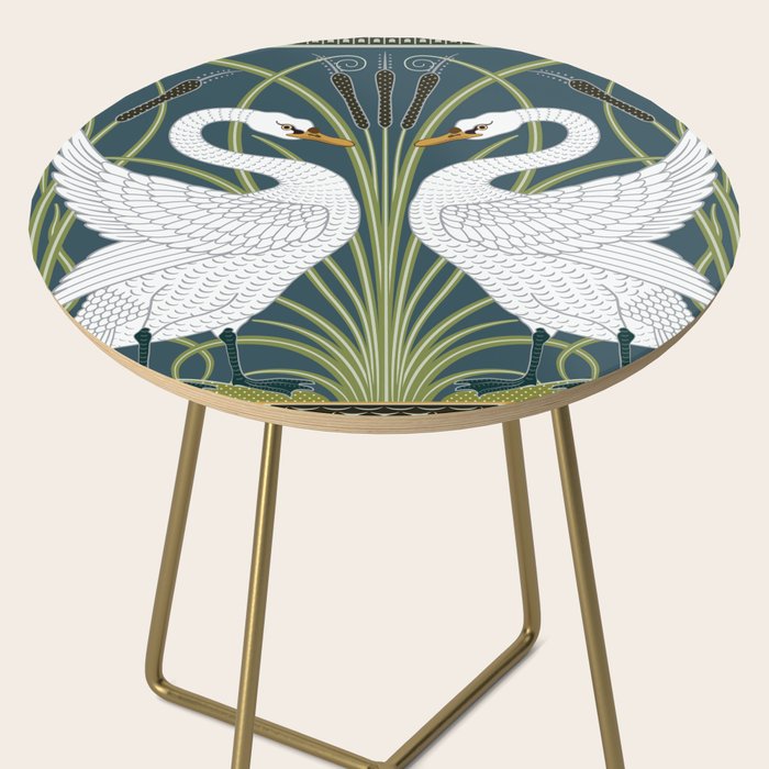 Walter Crane Swans Rush and Iris Vintage Swan Blue & White Design Side Table Gallery Image 2