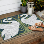 Walter Crane Swans Rush and Iris Vintage Swan Blue & White Design Outdoor Rug Gallery Image 2