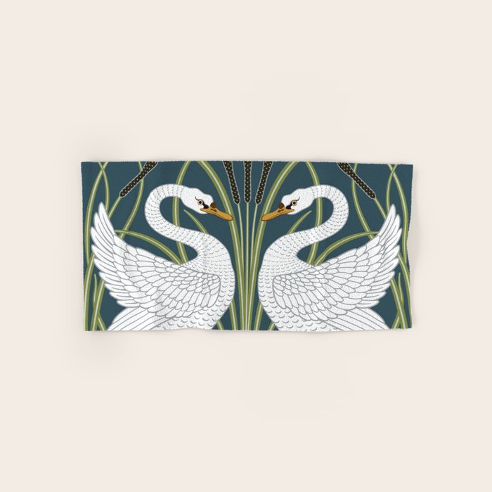 Walter Crane Swans Rush and Iris Vintage Swan Blue & White Design Bath Towel Gallery Image 1