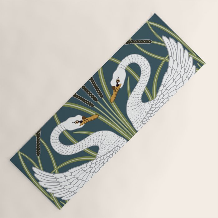 Walter Crane Swans Rush and Iris Vintage Swan Blue & White Design Yoga Mat Gallery Image 1