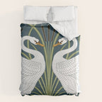 Walter Crane Swans Rush and Iris Vintage Swan Blue & White Design Duvet Cover Gallery Image 6