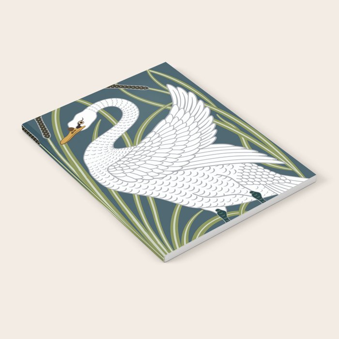 Walter Crane Swans Rush and Iris Vintage Swan Blue & White Design Notebook Gallery Image 1