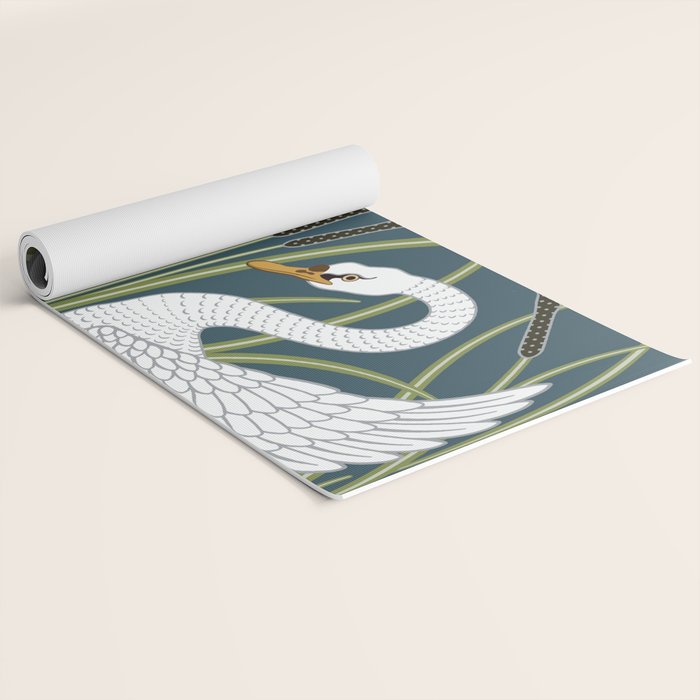Walter Crane Swans Rush and Iris Vintage Swan Blue & White Design Yoga Mat Gallery Image 2