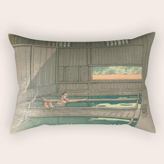 Hoshi Onsen Hot Spa - Vintage Japanese Woodblock Print Art By Hasui Kawase Rectangular Pillow Gallery Image 2