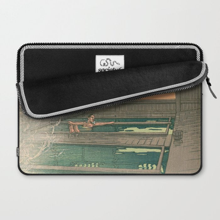 Hoshi Onsen Hot Spa - Vintage Japanese Woodblock Print Art By Hasui Kawase Laptop Sleeve Gallery Image 2