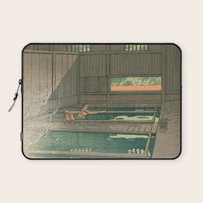 Hoshi Onsen Hot Spa - Vintage Japanese Woodblock Print Art By Hasui Kawase Laptop Sleeve Gallery Image 1