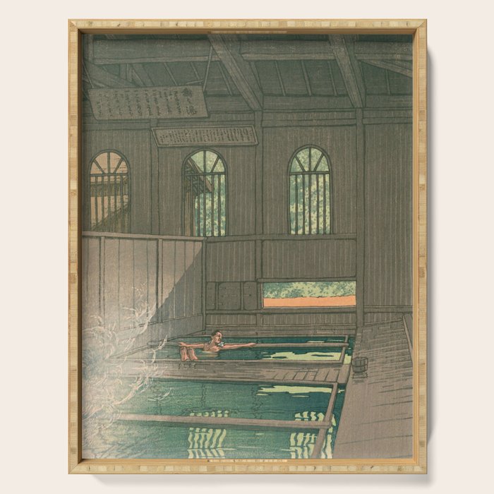 Hoshi Onsen Hot Spa - Vintage Japanese Woodblock Print Art By Hasui Kawase Serving Tray Gallery Image 1
