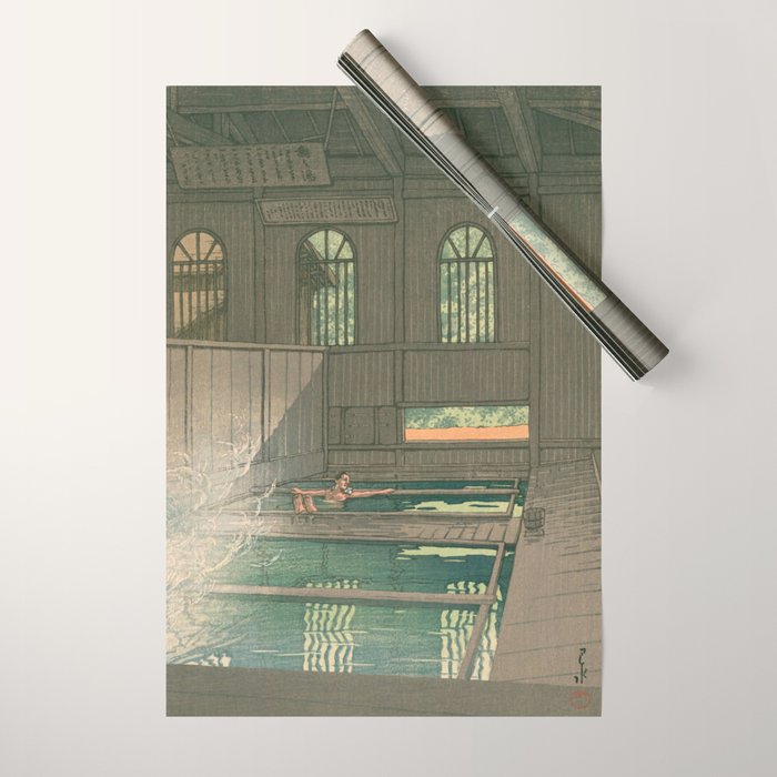 Hoshi Onsen Hot Spa - Vintage Japanese Woodblock Print Art By Hasui Kawase Wrapping Paper Gallery Image 1