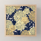 Floral Leaves and Blooms, Yellow and Navy Blue Mini Art Print Gallery Image 1