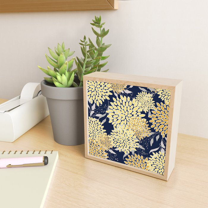 Floral Leaves and Blooms, Yellow and Navy Blue Mini Art Print Gallery Image 2