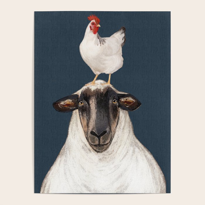Chicken and Sheep Navy  Poster Gallery Image 4