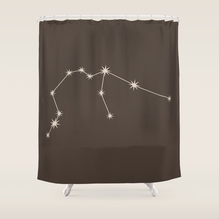 Aquarius Zodiac Star Constellation Line Art Coffee Brown Shower Curtain Gallery Image 1