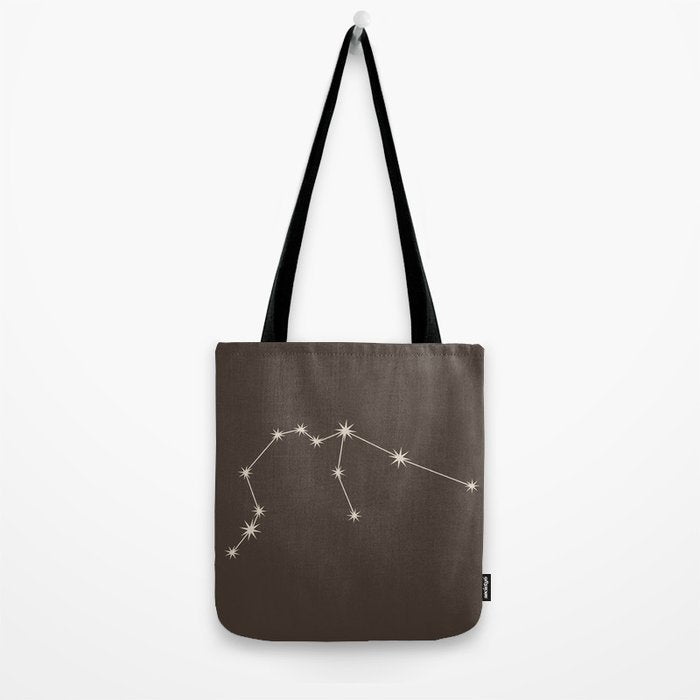 Aquarius Zodiac Star Constellation Line Art Coffee Brown Tote Bag Gallery Image 2