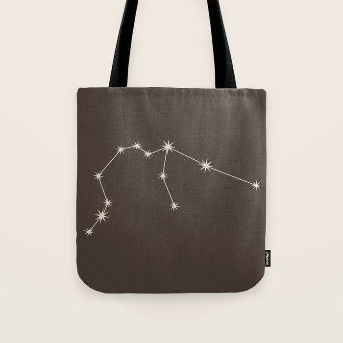 Aquarius Zodiac Star Constellation Line Art Coffee Brown Tote Bag Gallery Image 1