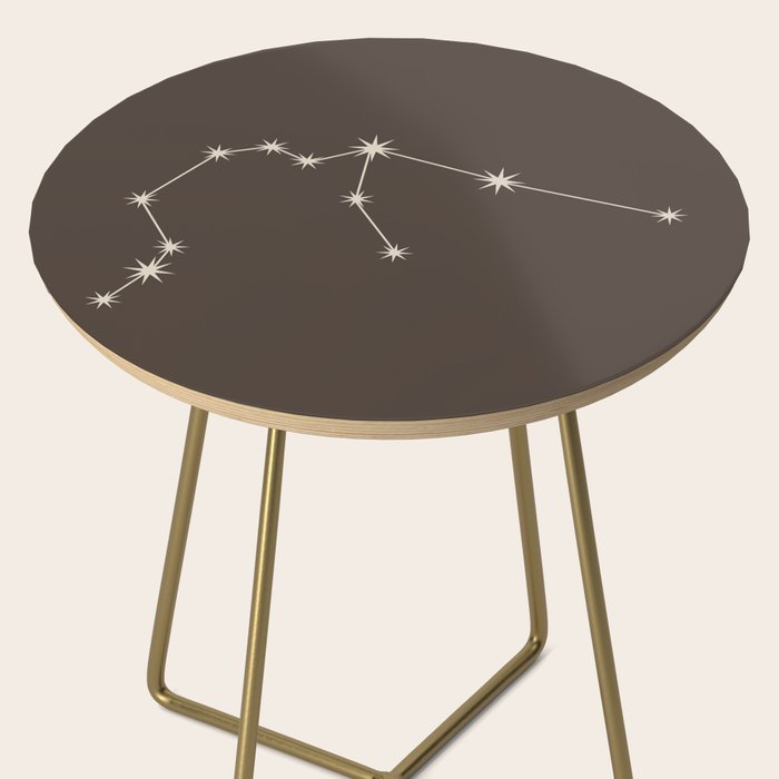 Aquarius Zodiac Star Constellation Line Art Coffee Brown Side Table Gallery Image 2