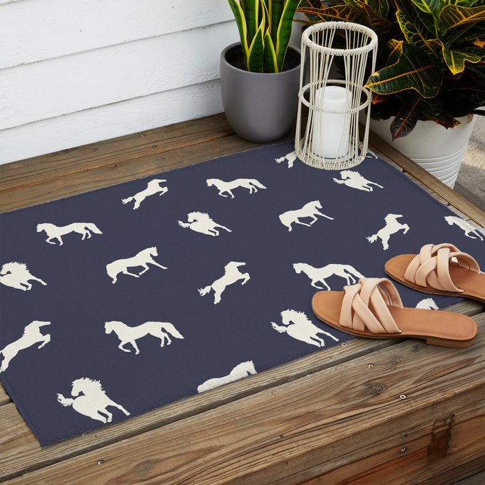 Horse Print (Navy Slate) Outdoor Rug Gallery Image 2
