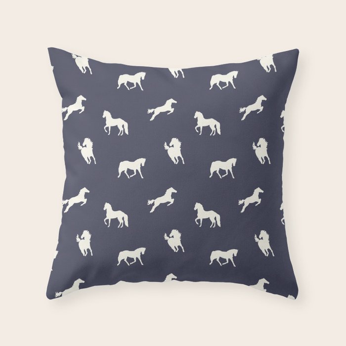 Horse Print (Navy Slate) Throw Pillow Gallery Image 1