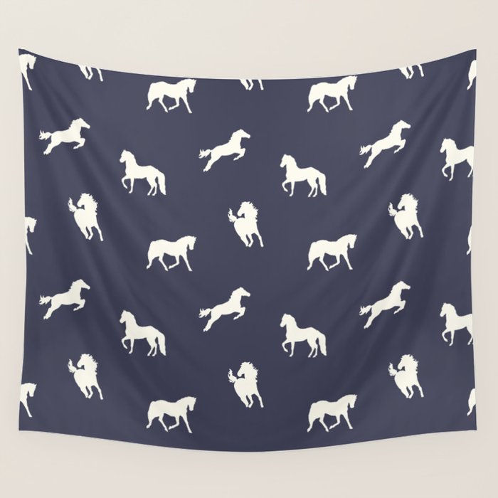 Horse Print (Navy Slate) Wall Tapestry Gallery Image 4