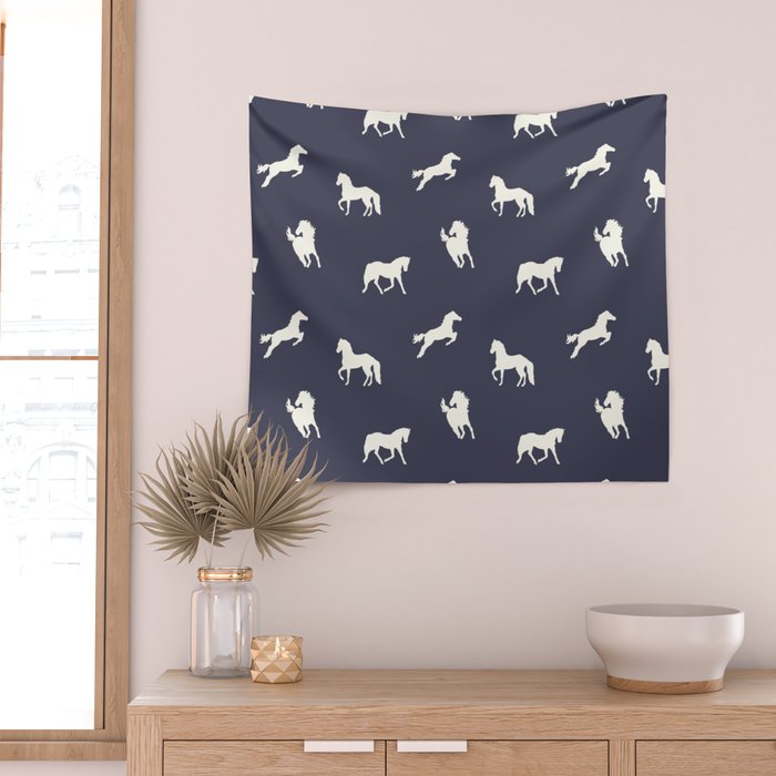 Horse Print (Navy Slate) Wall Tapestry Gallery Image 2