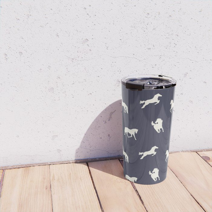 Horse Print (Navy Slate) Travel Mug Gallery Image 4