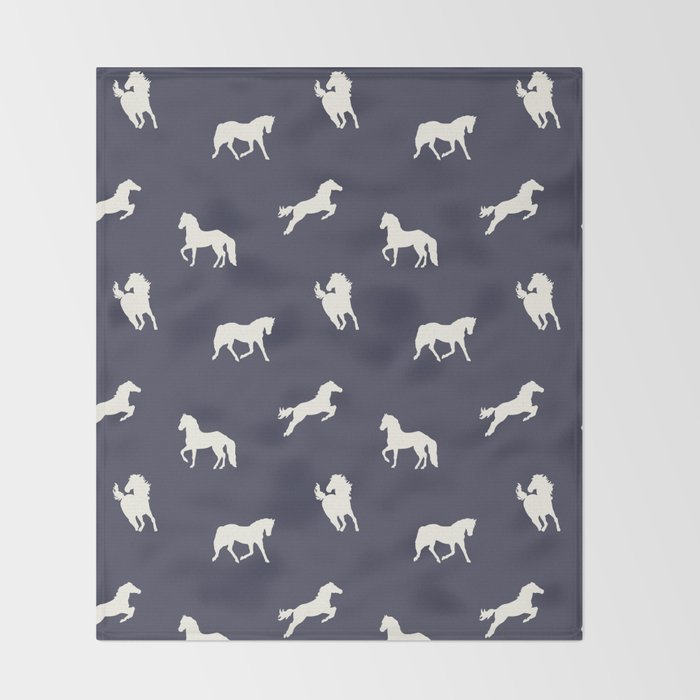 Horse Print (Navy Slate) Throw Blanket Gallery Image 2