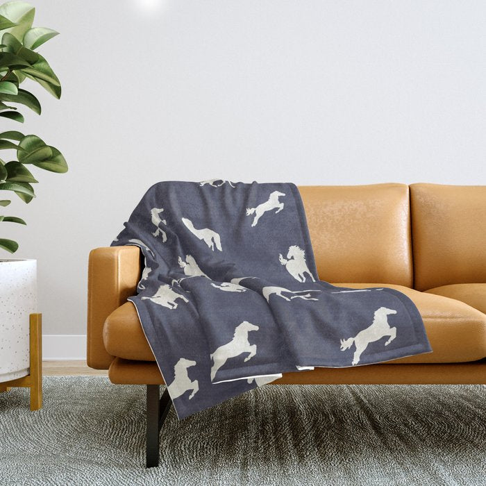 Horse Print (Navy Slate) Throw Blanket