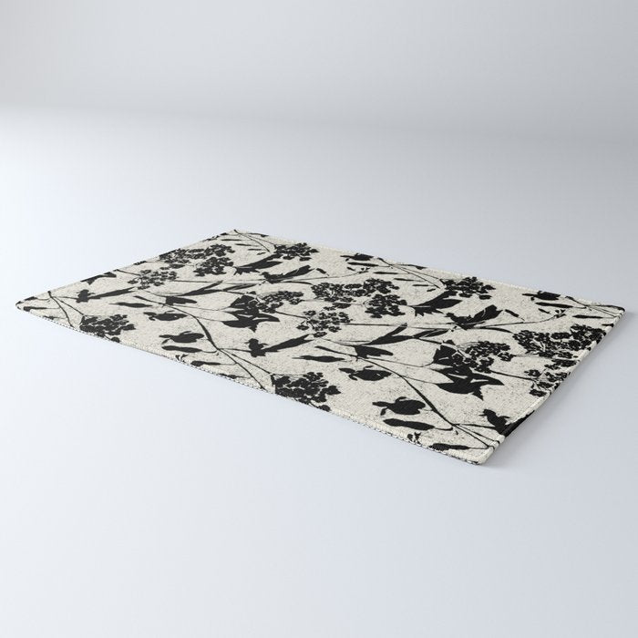 Black & White Vintage Florals Rug Gallery Image 3