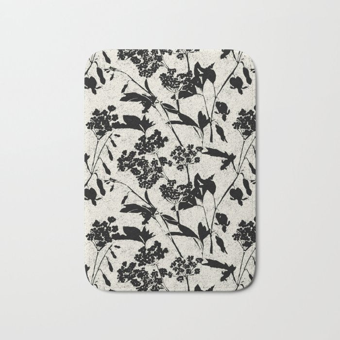 Black & White Vintage Florals Bath Mat Gallery Image 1