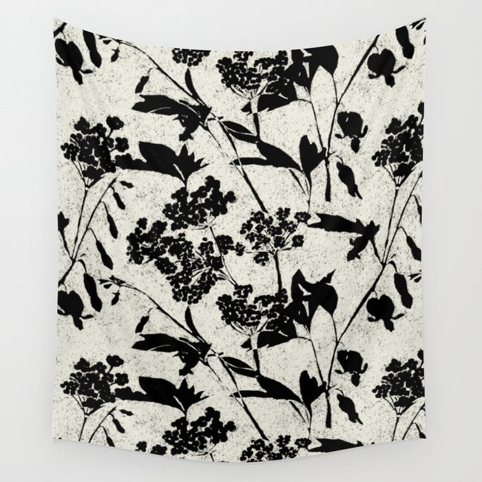 Black & White Vintage Florals Wall Tapestry Gallery Image 4
