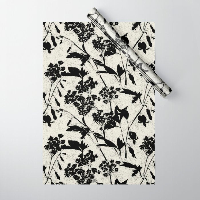 Black & White Vintage Florals Wrapping Paper Gallery Image 1