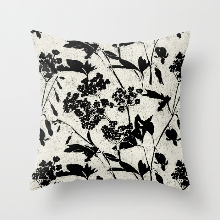 Black & White Vintage Florals Throw Pillow Gallery Image 1