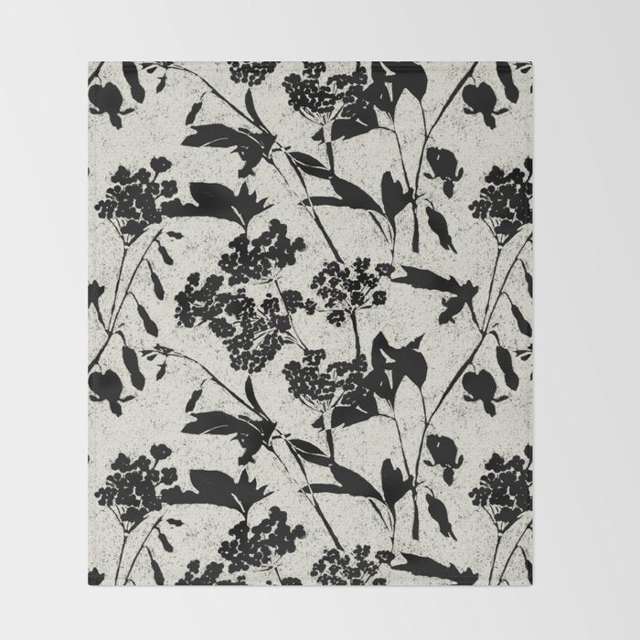 Black & White Vintage Florals Throw Blanket Gallery Image 2