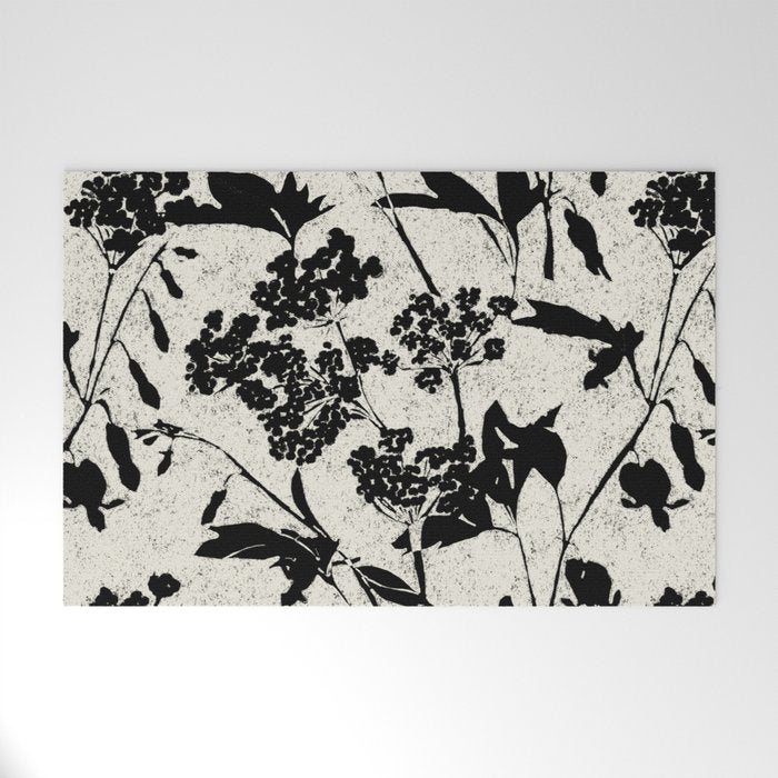 Black & White Vintage Florals Welcome Mat Gallery Image 1