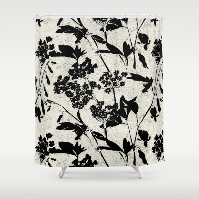 Black & White Vintage Florals Shower Curtain Gallery Image 1