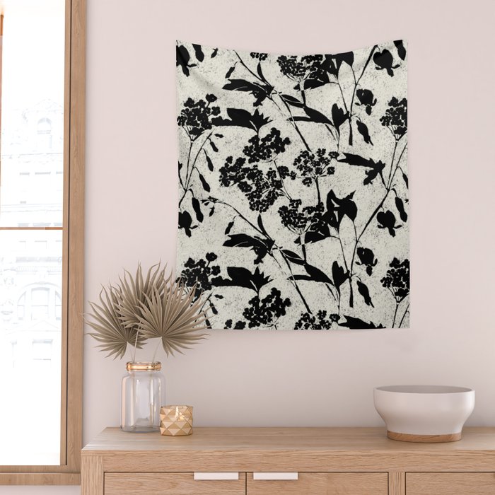 Black & White Vintage Florals Wall Tapestry Gallery Image 2